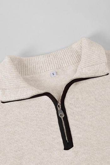 Casual slight stretch knitted zip-up loose all-match sweater