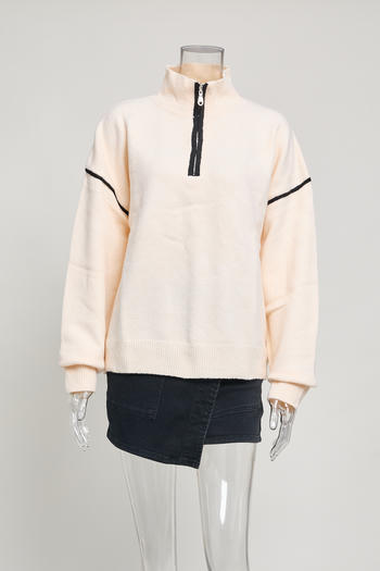 Casual slight stretch knitted zip-up loose all-match sweater
