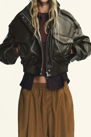 casual non-stretch pu solid color high collar pocket jacket