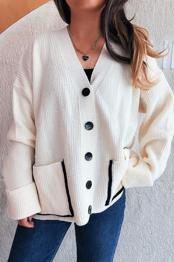 casual slight stretch solid color knitted loose single-breasted cardigan