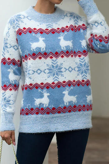 christmas slight stretch snowflake elk jacquard knitted all-match sweater