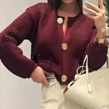 casual slight stretch solid color single-breasted knitted cardigan with pockets