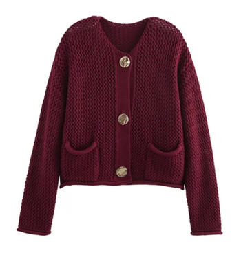 Casual slight stretch solid color single-breasted knitted cardigan with pockets