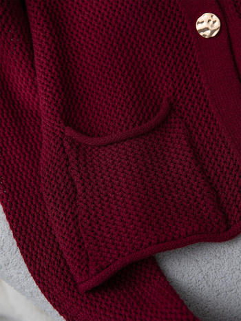 Casual slight stretch solid color single-breasted knitted cardigan with pockets