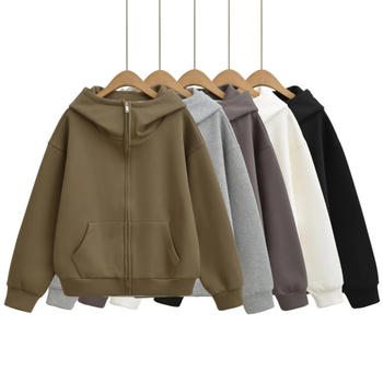 casual slight stretch 5 colors hooded zip-up sweatshirts(size run small)