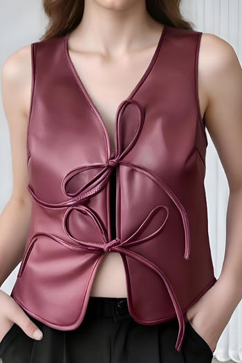 xs-l stylish slight stretch pu leather v-neck lace-up all-match vest