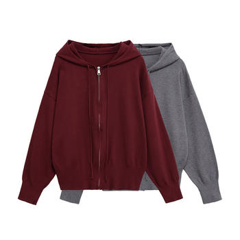 casual slight stretch hooded solid color zip-up jacket