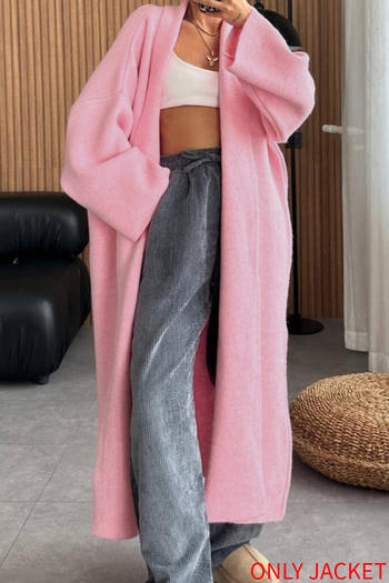 casual slight stretch ribbed knit solid color long jacket