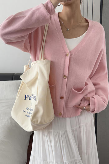 casual slight stretch ribbed knit v-neck button sweaters