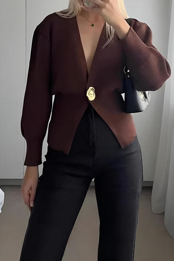 casual slight stretch ribbed knit 3 colors solid color v-neck sweaters