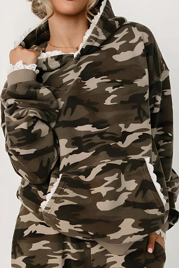 casual new non-stretch camo print fleece hooded sweatshirt