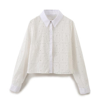 casual non-stretch cutout embroidery lapel blouses