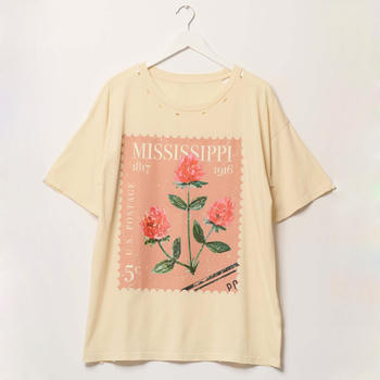 casual slight stretch crew neck letter fixed printing hole loose t-shirts#3