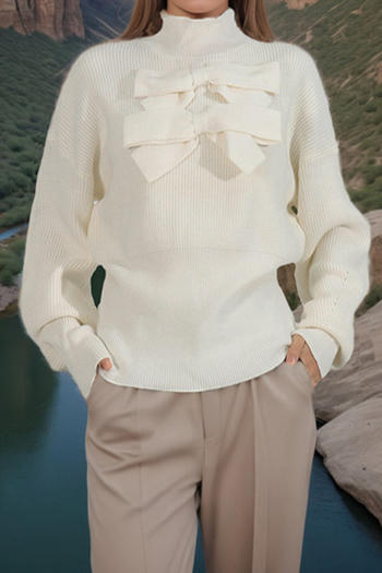 casual stretchable bow decor knitted sweater