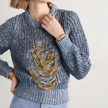 stylish knitted multilayer chian decor cut out sweater