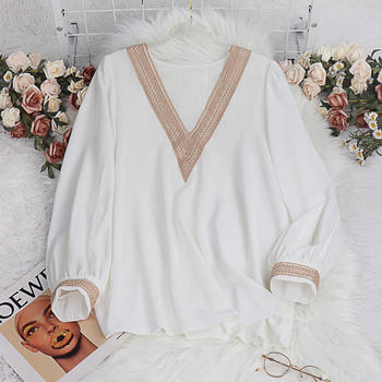 casual plus size non-stretch chiffon v-neck shirt