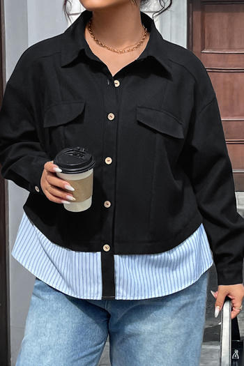 casual plus size non-stretch simple patchwork striped jacket