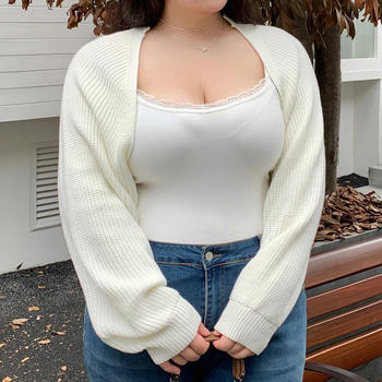 casual plus size stretch 4 colors knitted cropped cardigan (only knit wear)