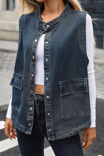 casual non-stretch solid color loose single-breasted all-match denim vest