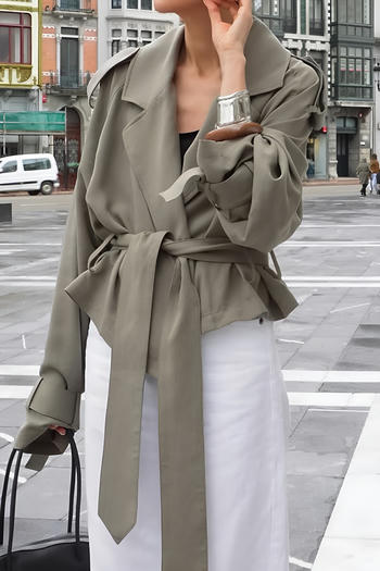 casual non-stretch solid color with belt lace-up all-match trench coat