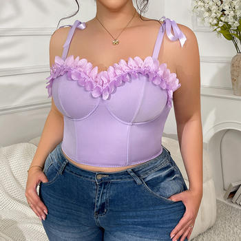 sexy plus size slight stretch sling petal decor slim fit vest with underwire