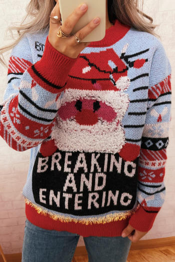 christmas stylish slight stretch santa claus jacquard all-match sweater