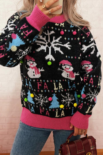 christmas stylish slight stretch jacquard all-match loose sweater