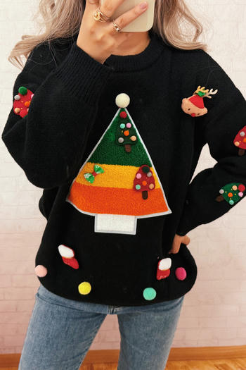 christmas casual slight stretch jacquard loose all-match sweater