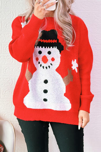 christmas casual slight stretch snowman jacquard all-match sweater