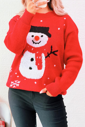 christmas stylish stretch snowman jacquard loose all-match sweater