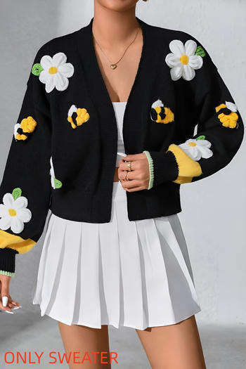 stylish slight stretch flower jacquard all-match sweater(only sweater)