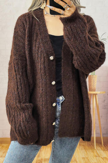 casual slight stretch solid color single-breasted loose thickened knitted cardigan
