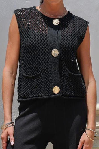 casual slight stretch 14 colors solid color single-breasted pocket knit vest