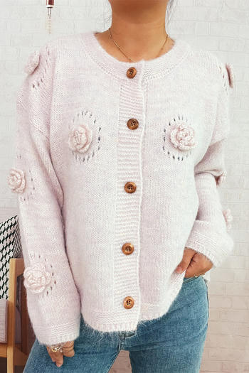 casual slight stretch 4 colors flower decor single-breasted knitted cardigan