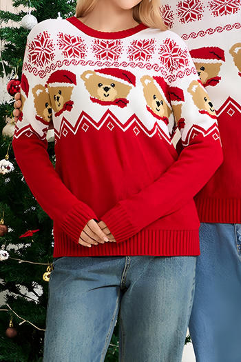 christmas women parent-child couple plus size stretch bear jacquard sweater