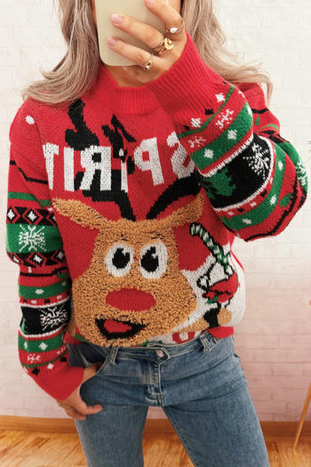 christmas slight stretch new jacquard cartoon pattern elk knit sweater