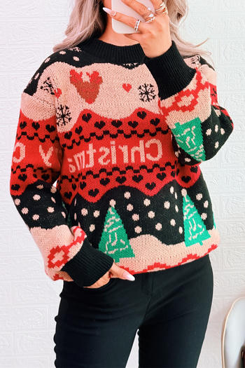 christmas slight stretch new letter snowflake contrast color knit sweater