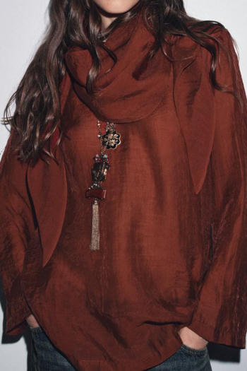 casual non-stretch solid color with scarf blouses