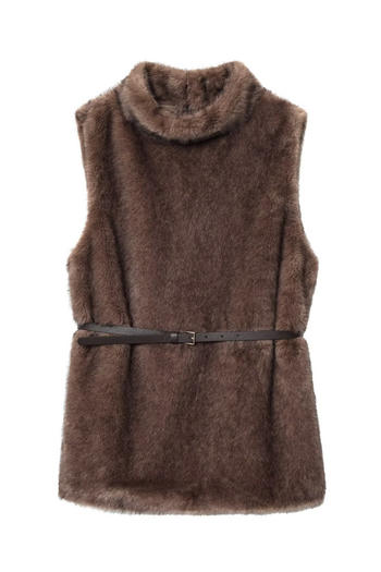 casual non-stretch high collar with belt plush tank top