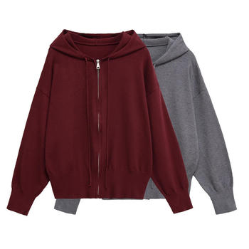 casual slight stretch solid color hooded zip-up jacket