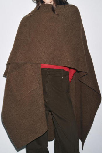 casual slight stretch ribbed knit solid color cape coat