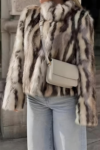 casual non-stretch zebra pattern lapel faux fur jacket