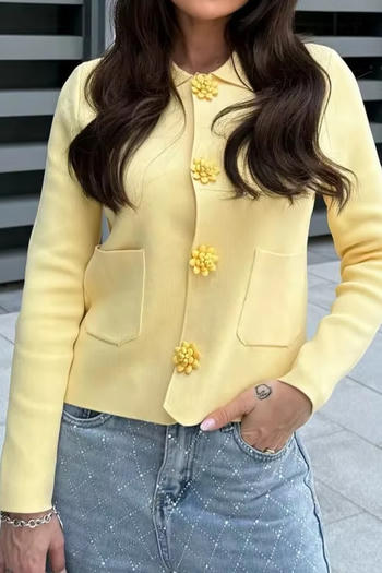casual non-stretch lapel solid color beaded button jacket