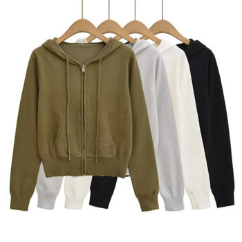 casual slight stretch 4 colors hooded zip-up jacket(size run small)