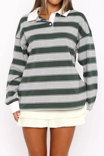 casual non-stretch striped printed loose polo shirt