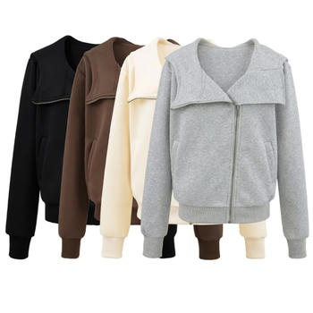 casual non-stretch 4 colors hooded zip-up jacket(size run small)