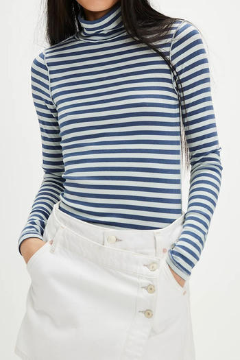casual slight stretch 5-colors high collar striped slim-fit t-shirt