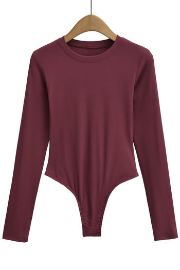 casual slight stretch solid color crew neck bodysuit(size run small)