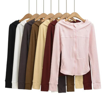 casual slight stretch 7 colors solid color hooded zip-up jacket(size run small)