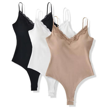 exquisite slight stretch v-neck lace trim padded bodysuit(size run small)
